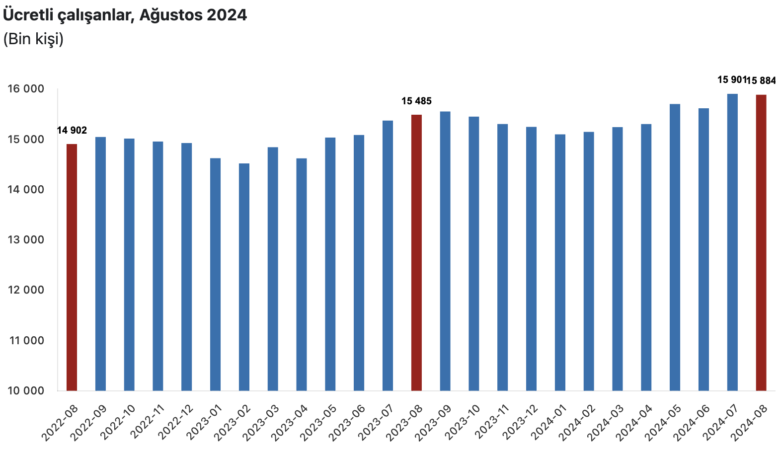 Türkiye Ücretli Çalışan İstatistikleri: Ağustos 2024