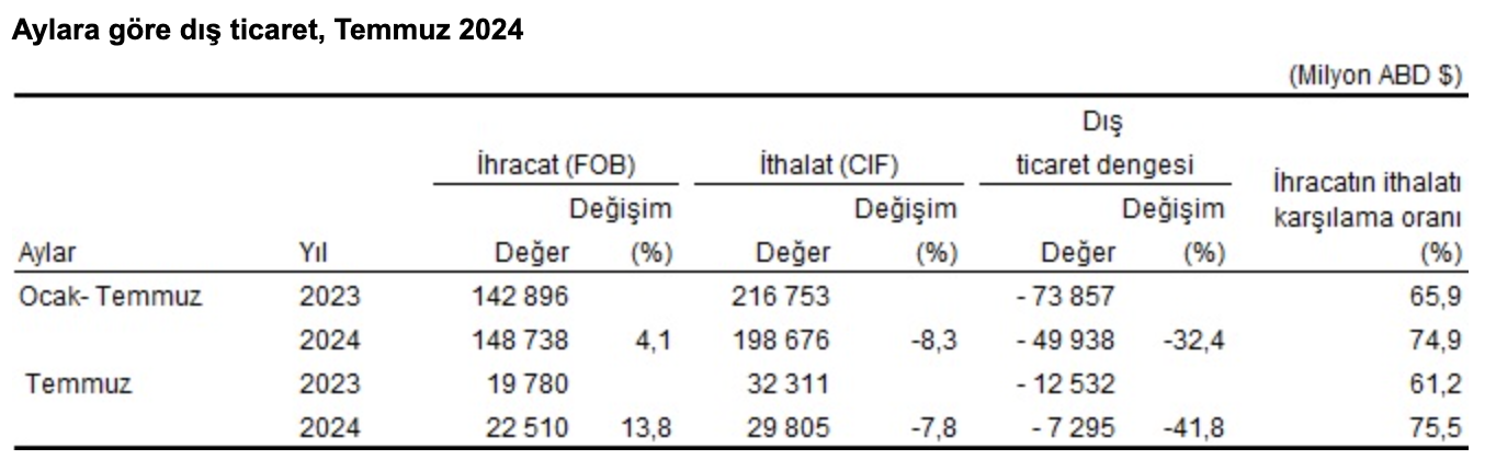 Türkiye'nin Dış Ticaret Verileri: Temmuz 2024 Raporu