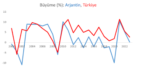 Büyüme (%): Arjantin ve Türkiye