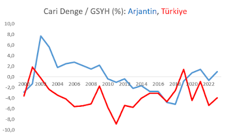 Cari Denge/GSYH (%): Arjantin ve Türkiye
