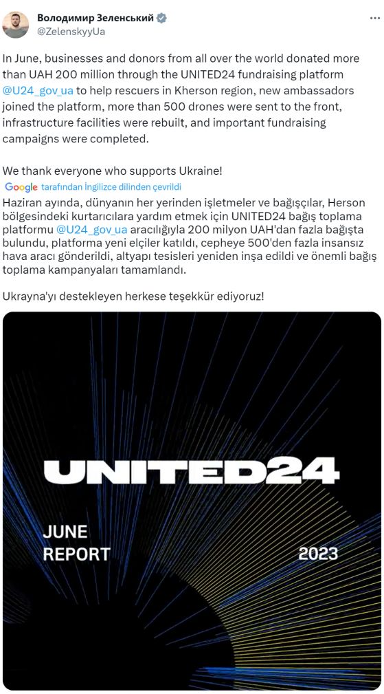 Zelenski: “Ukrayna'yı destekleyen herkese teşekkür ediyoruz!